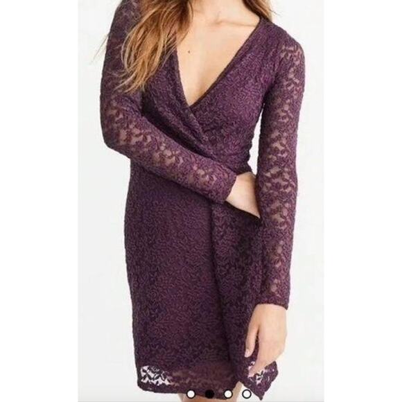 Abercrombie & Fitch Long Sleeve Purple Lace Overlay Dress Size M - Picture 1 of 12